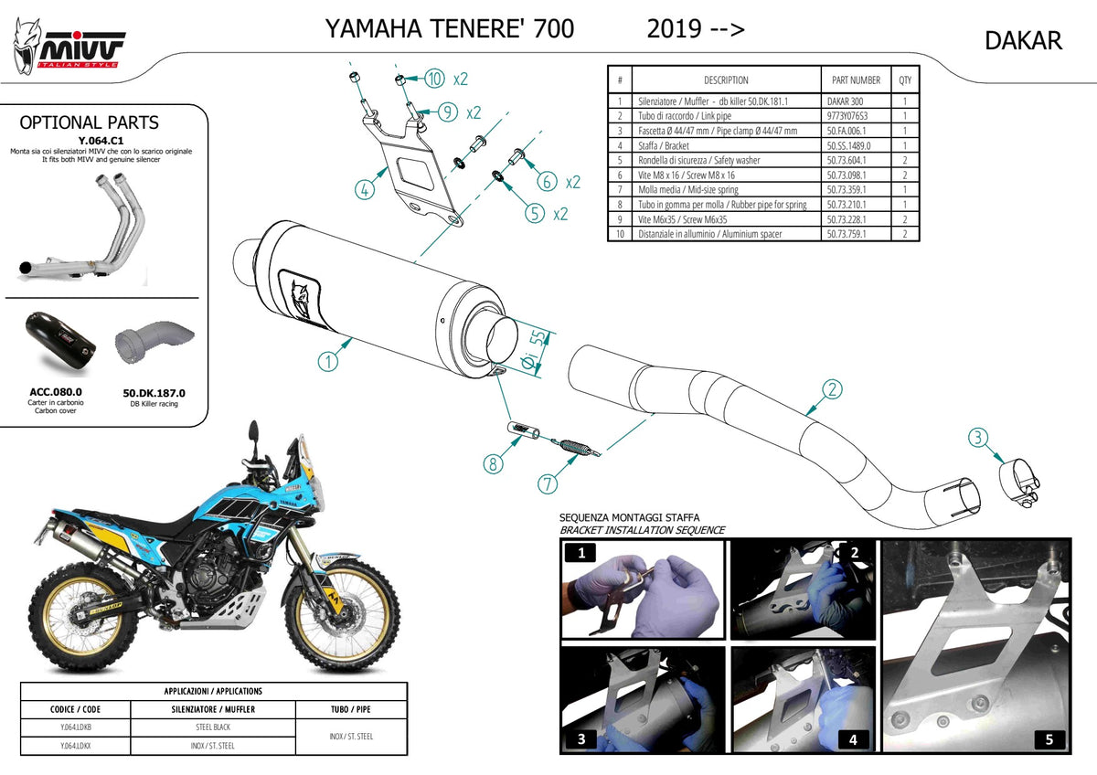 MIVV DAKAR Auspuff Edelstahl passend für Yamaha Tenere 700 2019-2026