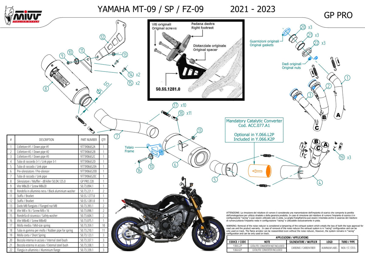 MIVV GPPro Auspuff Komplettanlage Carbon passrend für Yamaha MT-09 2021-2023