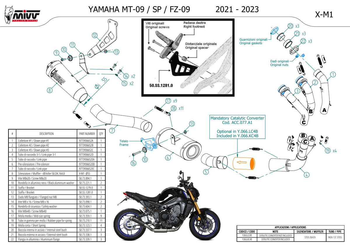 MIVV X-M1 Auspuff Komplettanlage schwarz passend für Yamaha MT-09 / SP 2021-2023