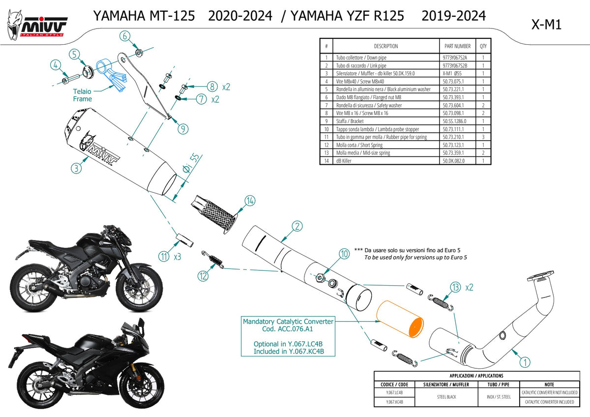MIVV X-M1 Auspuff Komplettanlage schwarz passend für YAMAHA MT-125 2020-2024