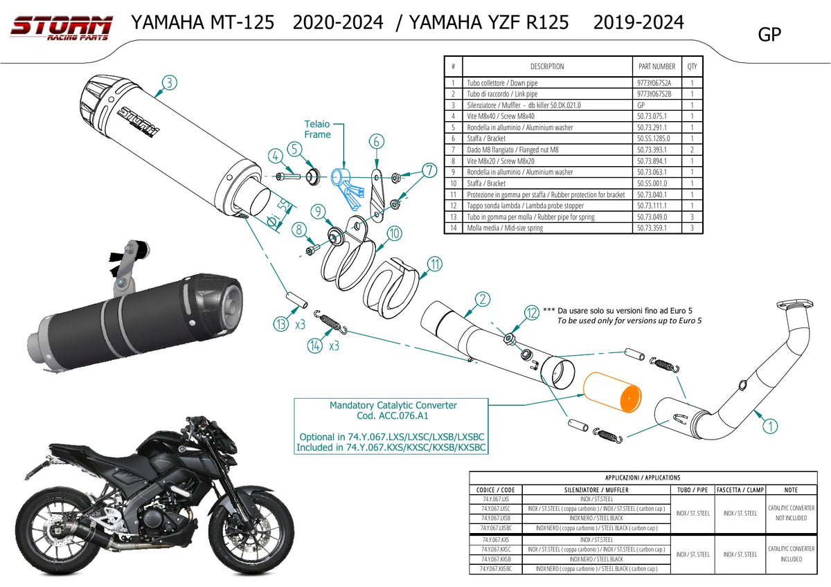 STORM GP-C Auspuff Komplettanlage schwarz passend für YAMAHA MT-125 2020-2024