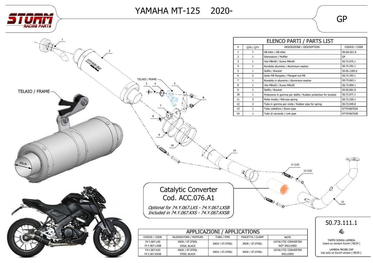 STORM GP Auspuff Komplettanlage passend für YAMAHA MT-125 2020-2024