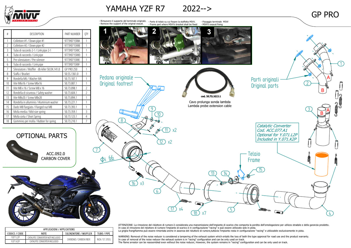 MIVV GPpro Auspuff Carbon passend für YAMAHA YZF-R7 2022-2024