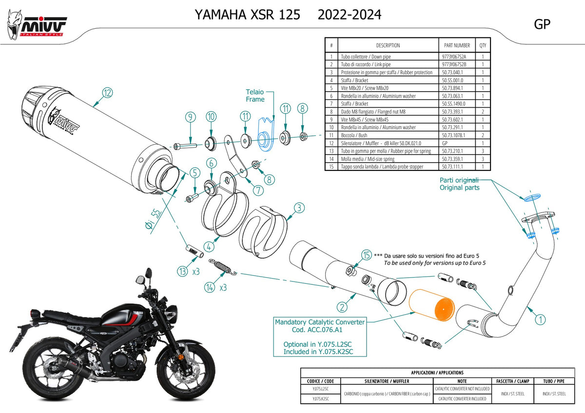 MIVV GP-C Auspuff Komplettanlage Carbon passend für YAMAHA XSR 125 2022-2024