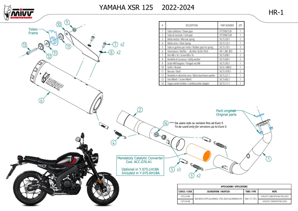 MIVV HR-1 Auspuff schwarz passend für YAMAHA XSR 125 2022-2024