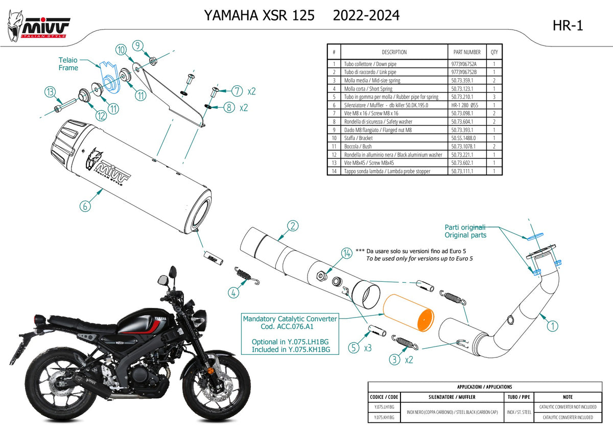 MIVV HR-1 Auspuff Komplettanlage schwarz passend für YAMAHA XSR 125 2022-2024