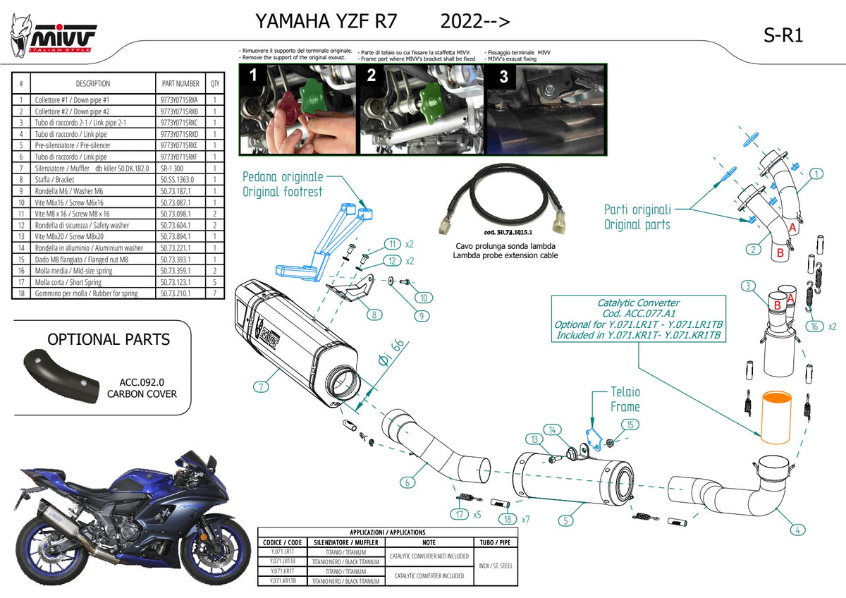 MIVV SR-1 Auspuff Komplettanlage schwarz passend für YAMAHA YZF-R7 2022-2024