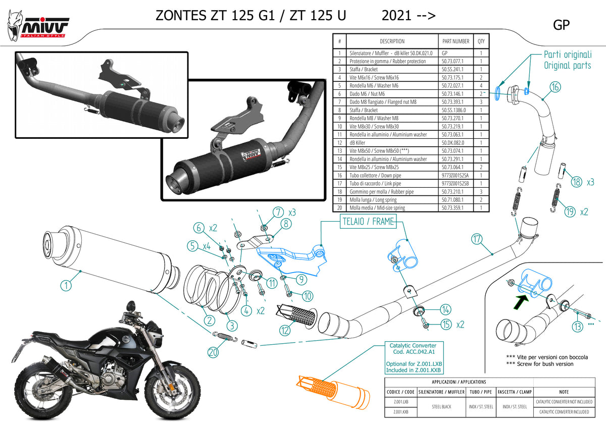MIVV GP Auspuff Komplettanlage schwarz passend für ZONTES ZT 125 G1 2021-2024