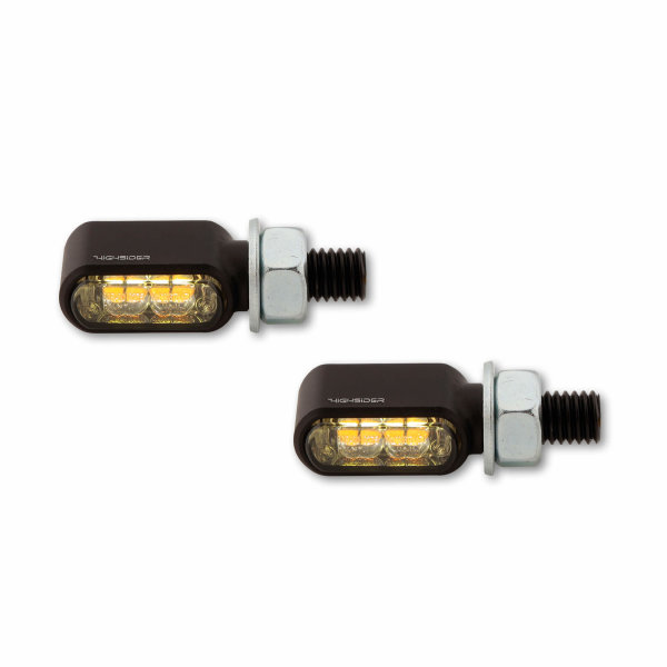 HIGHSIDER CNC LED turn signal/position light LITTLE BRONX, black, tinted, E-approved, pair